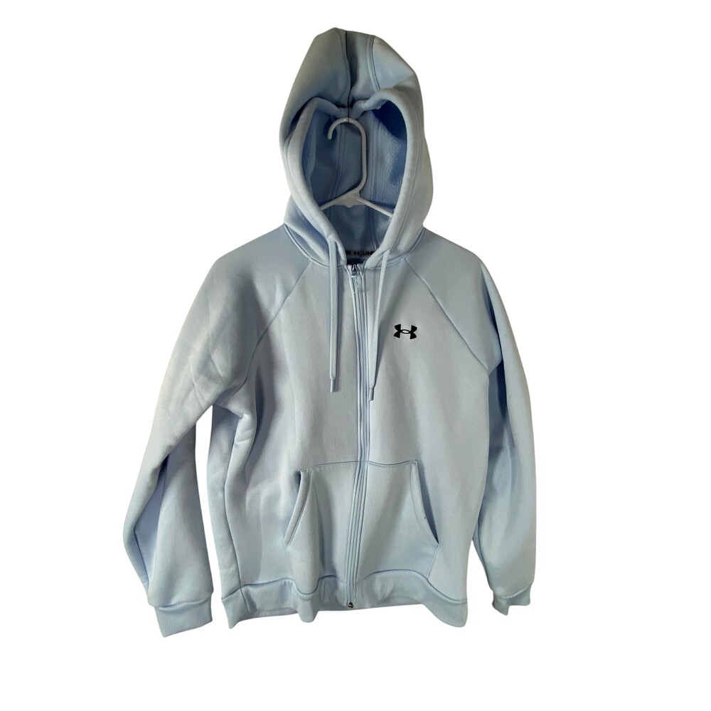 Under Armour Hoodie Womens Medium Light Blue Full Zip Fleece Sweatshirt Logo